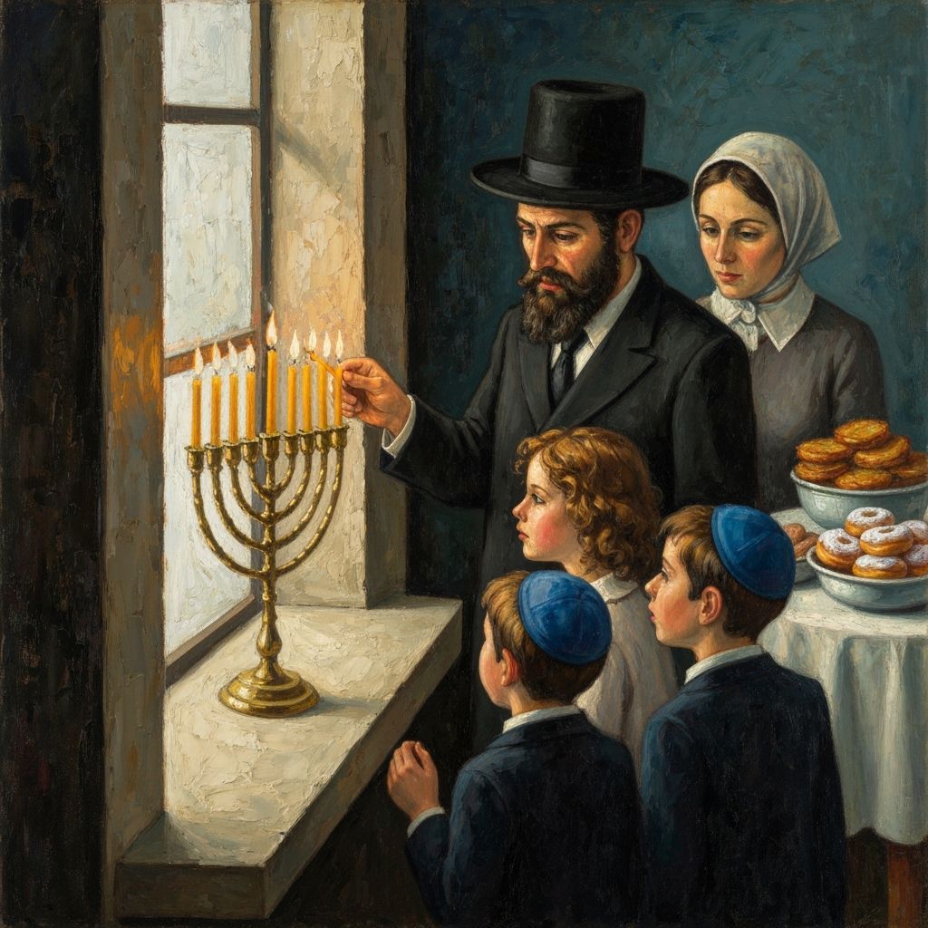 Chanukah Family in Impasto Oil Painting Style