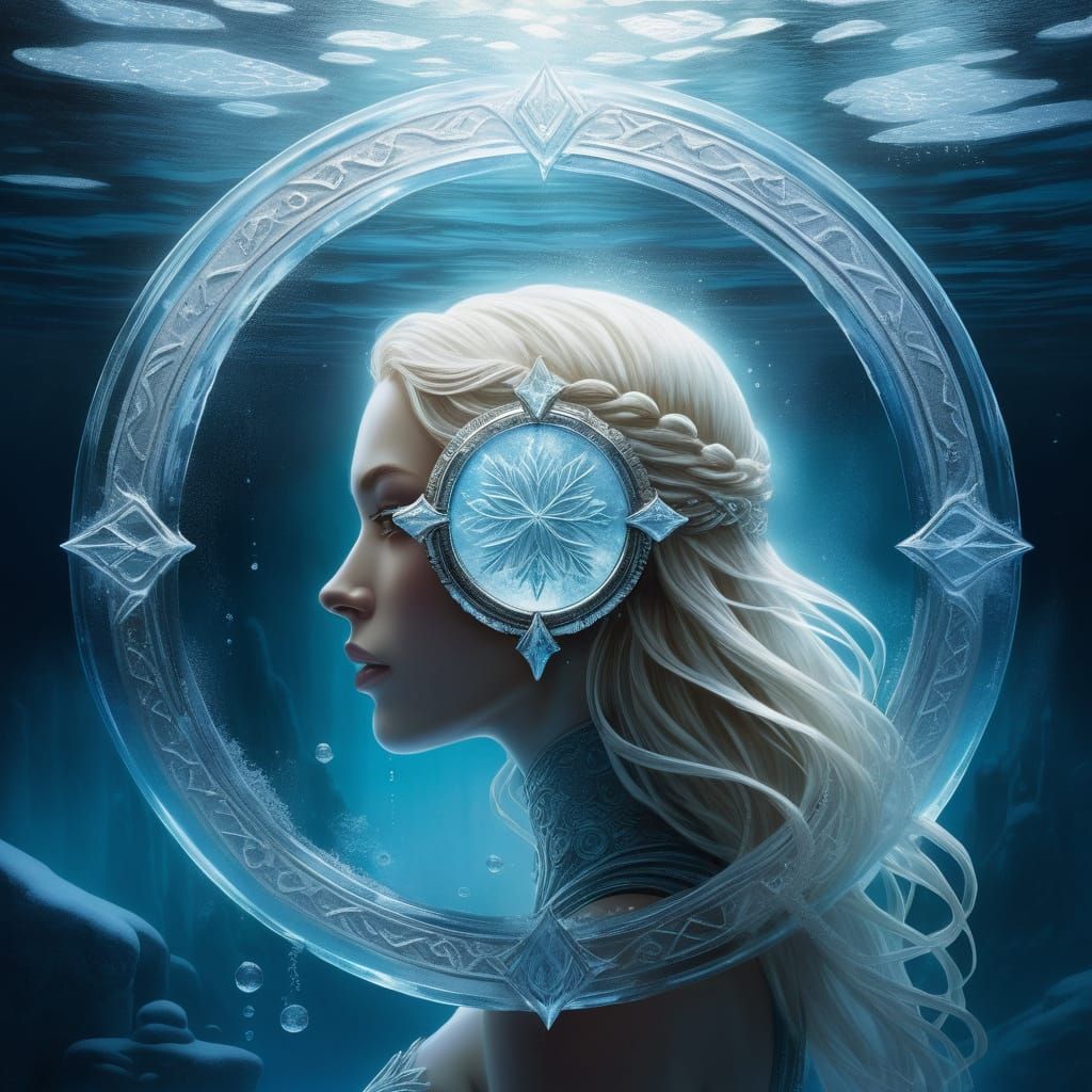 Ethereal Fantasy Cover Art with Blonde Woman Under Icy Water