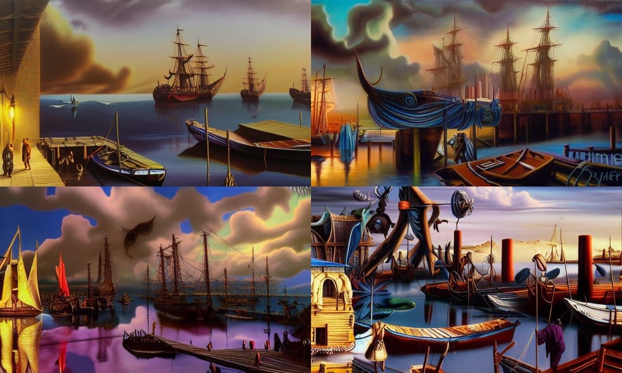Surreal Port Scene Inspired by Salvador Dali