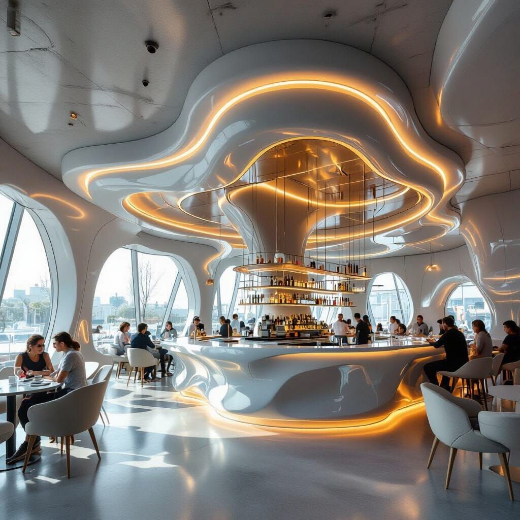 Futuristic Restaurant with Biomechanical Architecture