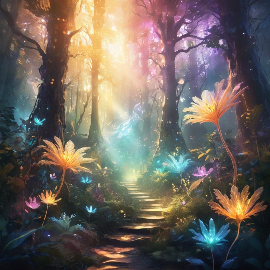 Ethereal Being in Vibrant Mystical Forest