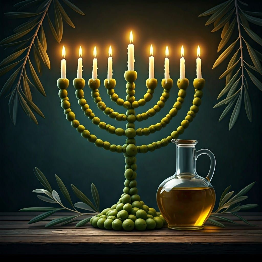 Surreal Menorah in a Green Olive Aesthetic with Biomechanica...