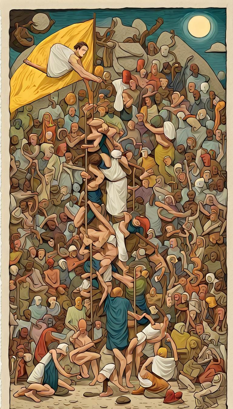 Bosch-Inspired Editorial Cartoon in Pop Surrealism Style