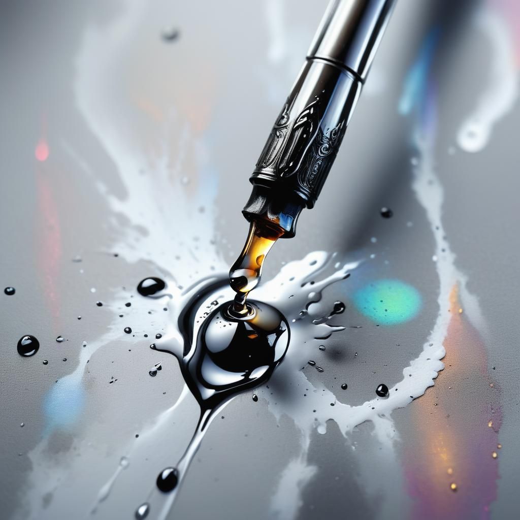 Fountain Pen with Ink Drops as Digital Matte Painting