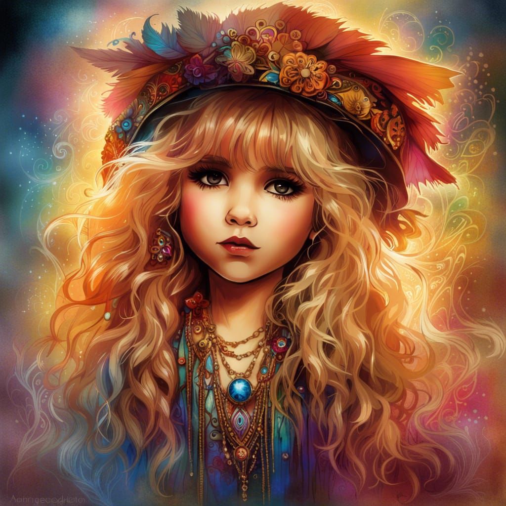 Dreamy Chibi Stevie Nicks in Metallic Colors