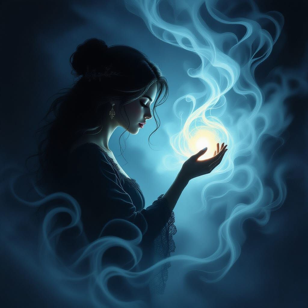 Woman Reaching into Void with Dual Ethereal Glows