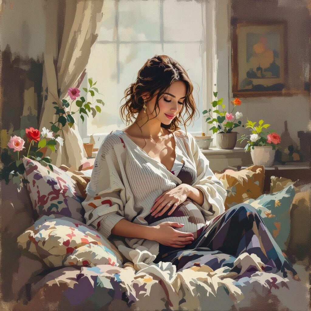 Warm Maternity Portrait in Illustrative Style