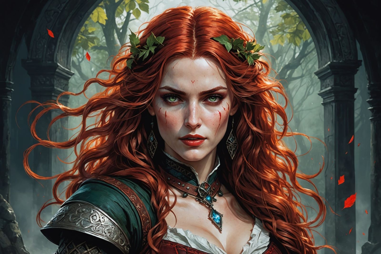 Red-Haired Sorceress in Anime Art Style