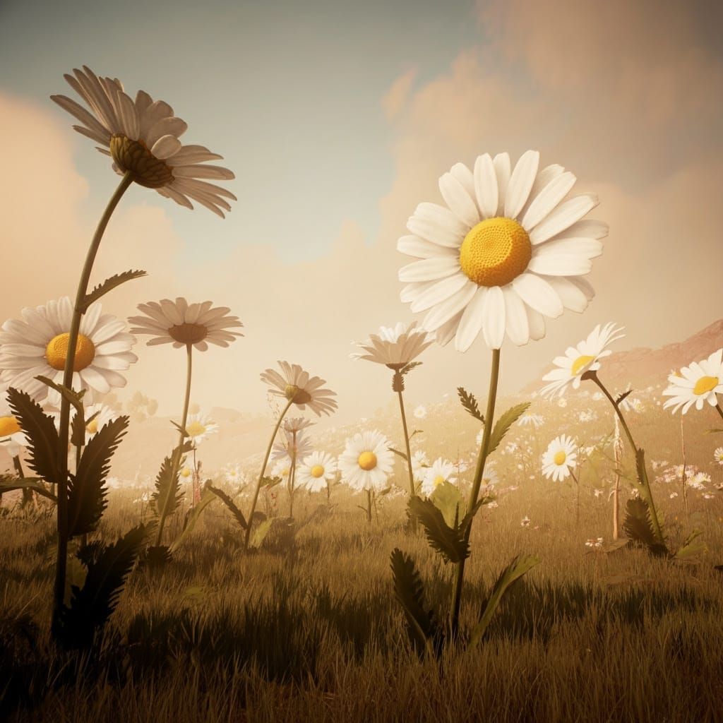 Whimsical White Daisies in a Sun-Kissed Field