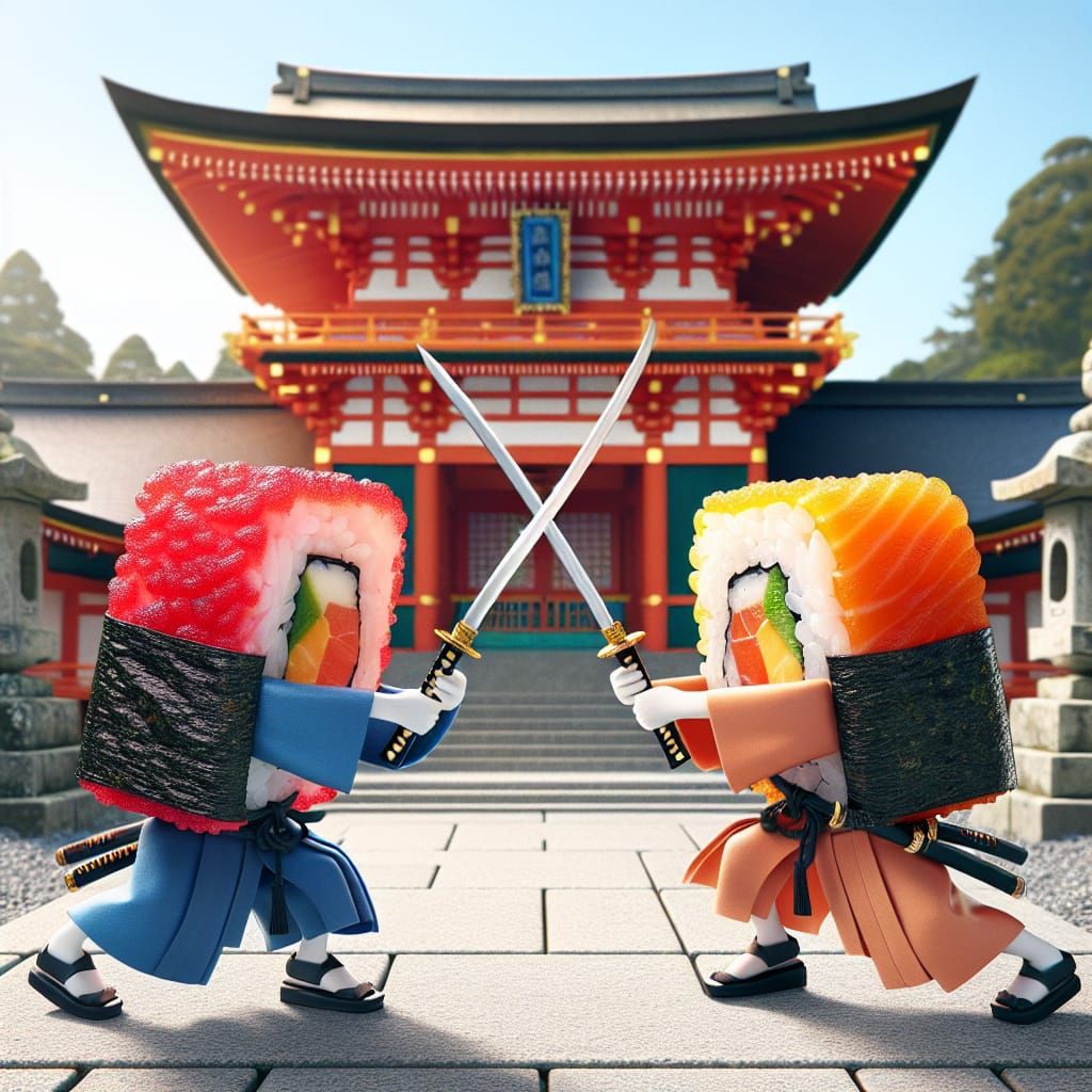 Samurai Sushi Duel in Vibrant Comic Style