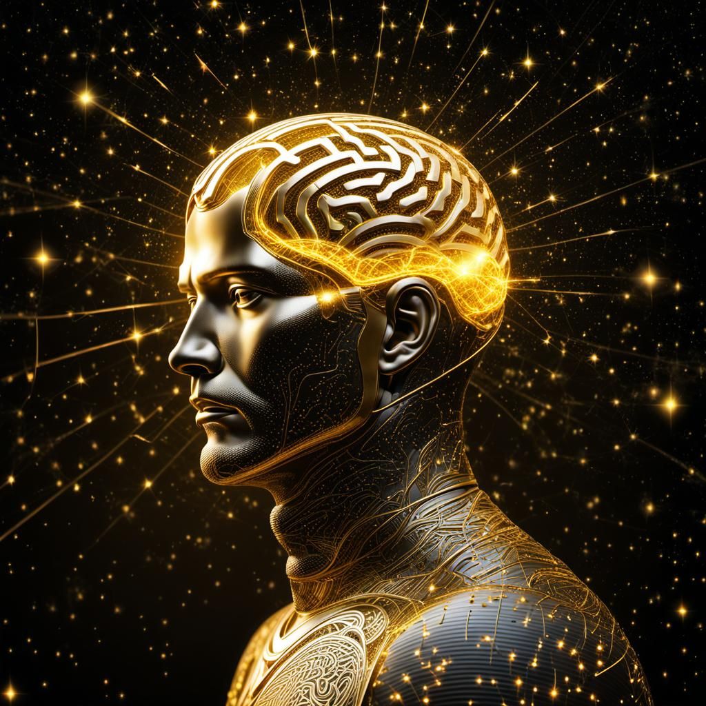 Quantum Style: Man's Head with Glowing Brain