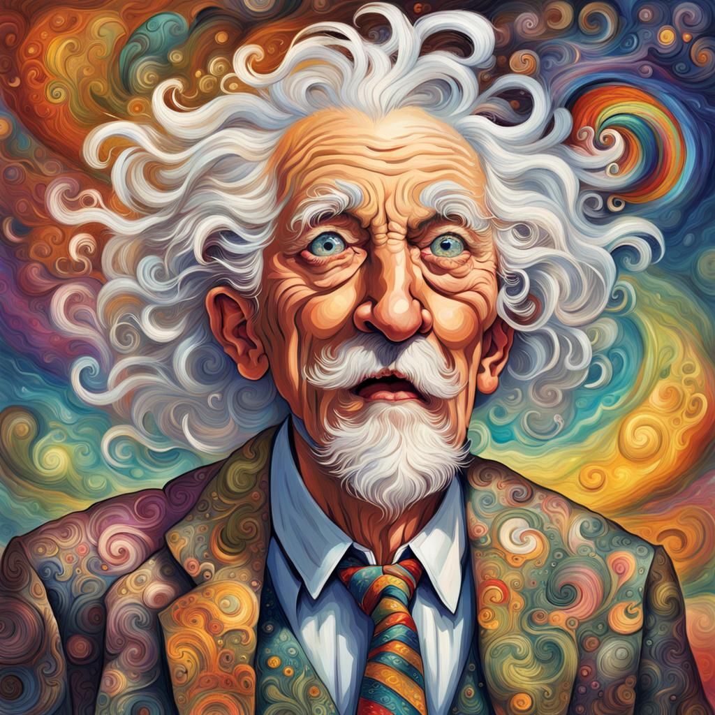 Surreal Old Man and Mouse in Whimsical Style