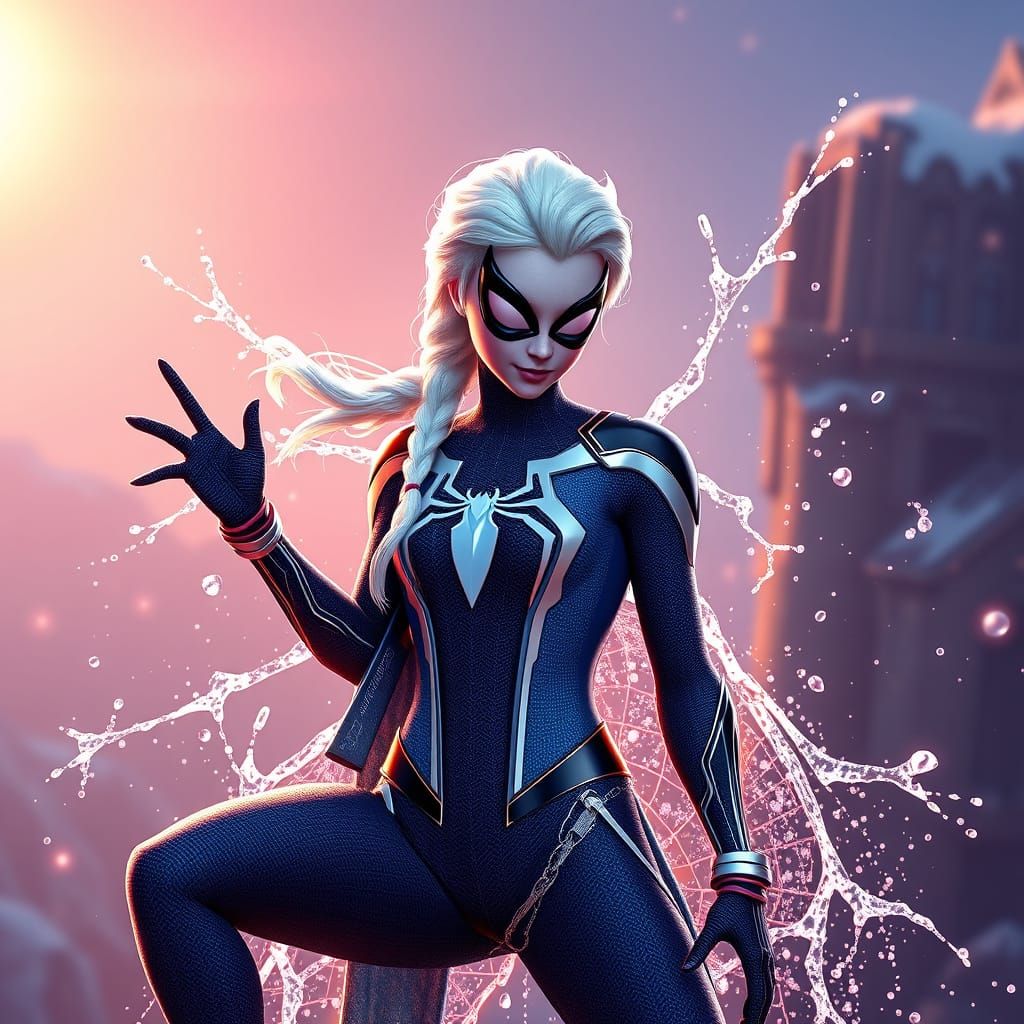 Elsa as Spiderman in Vibrant Blue and White Suit