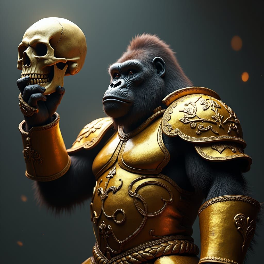 Armored Gorilla with Skull in Dark Fantasy Style
