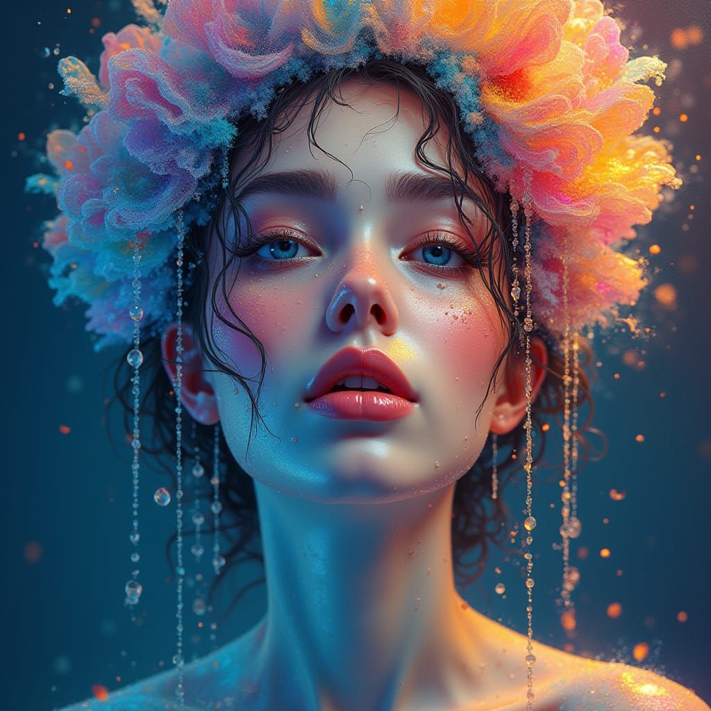 Ethereal Goddess with Glass Watermill Head in Cosmic Dreamsc...