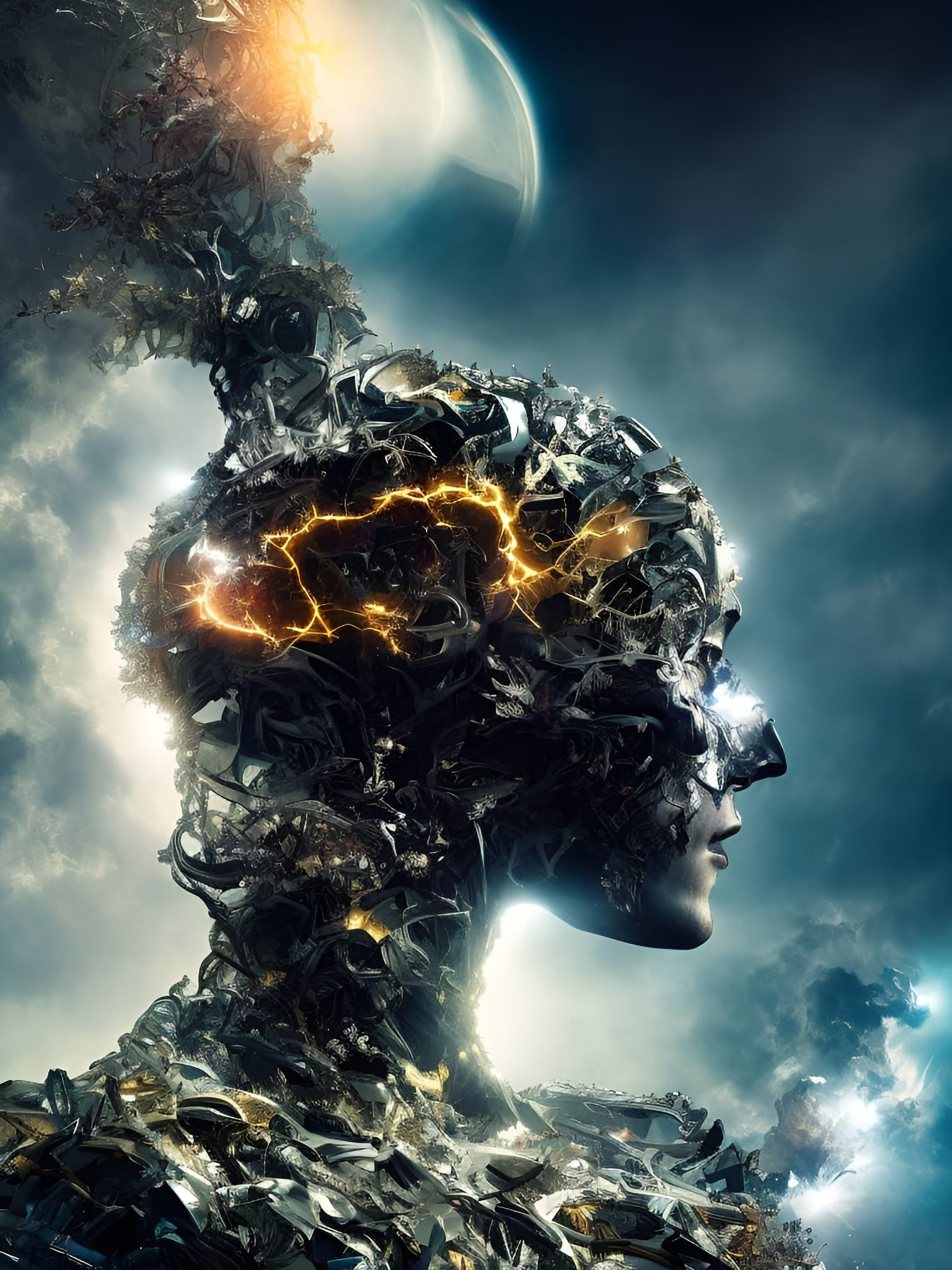 Fractured Celestial Skull Digital Art