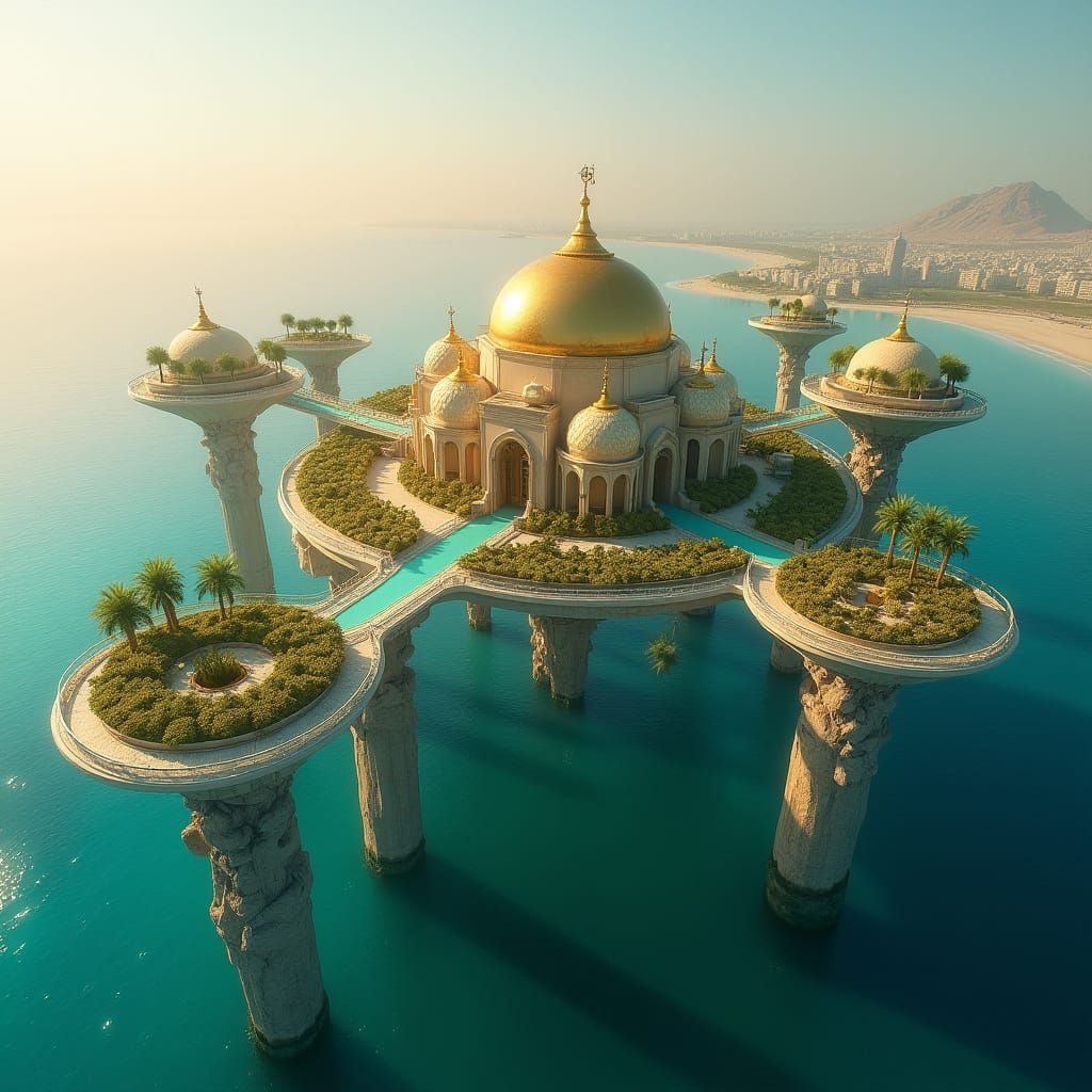 Floating Fantasy City Above Turquoise Waters