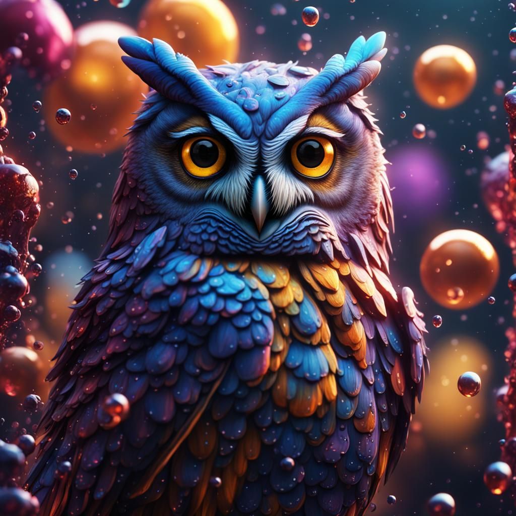 Fantastical Owl Made of Colored Water Droplets