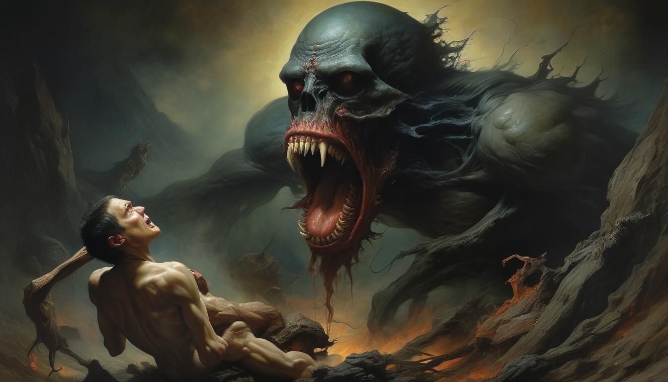 Saturn Devouring His Son: Surreal Oil Painting