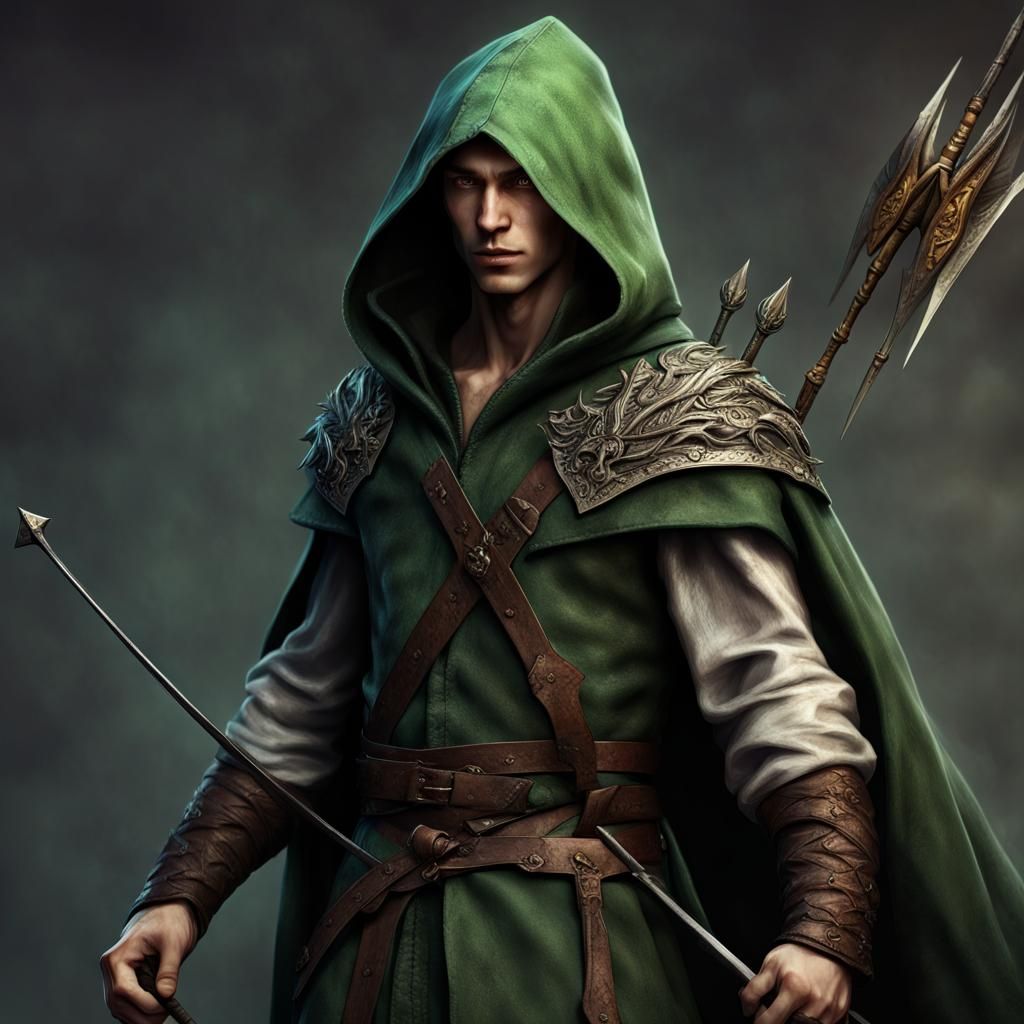 Fantasy Archer with Runed Bow in Matte Painting Style