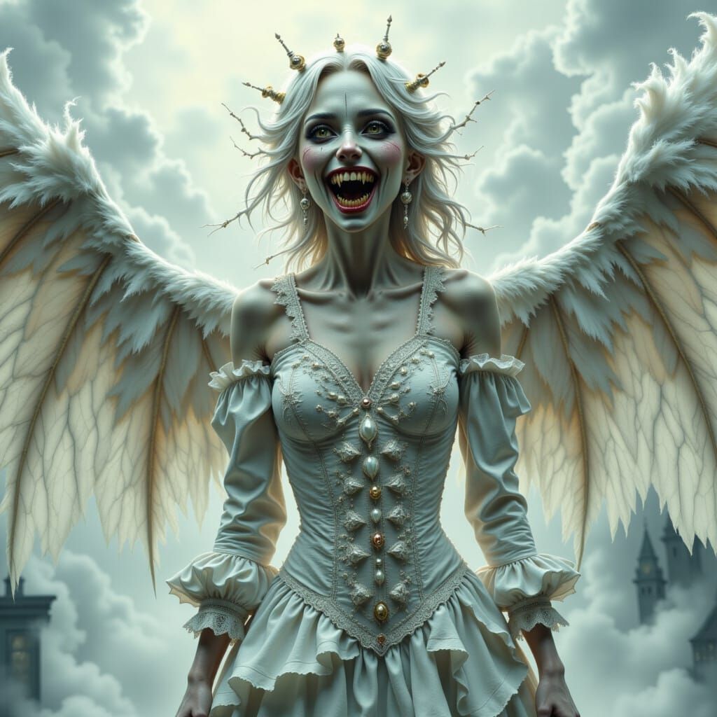 Angel With Demonic Grin in Ethereal Light