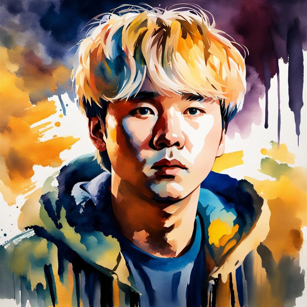 BTS Min Yoongi Portrait in Gouache Watercolor Style