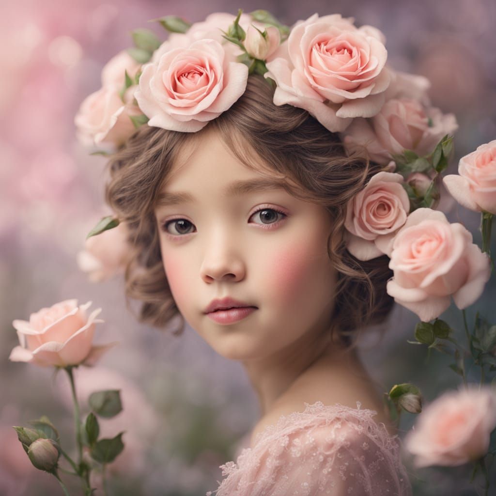 Flower Fairy with Pale Pink Roses Portrait
