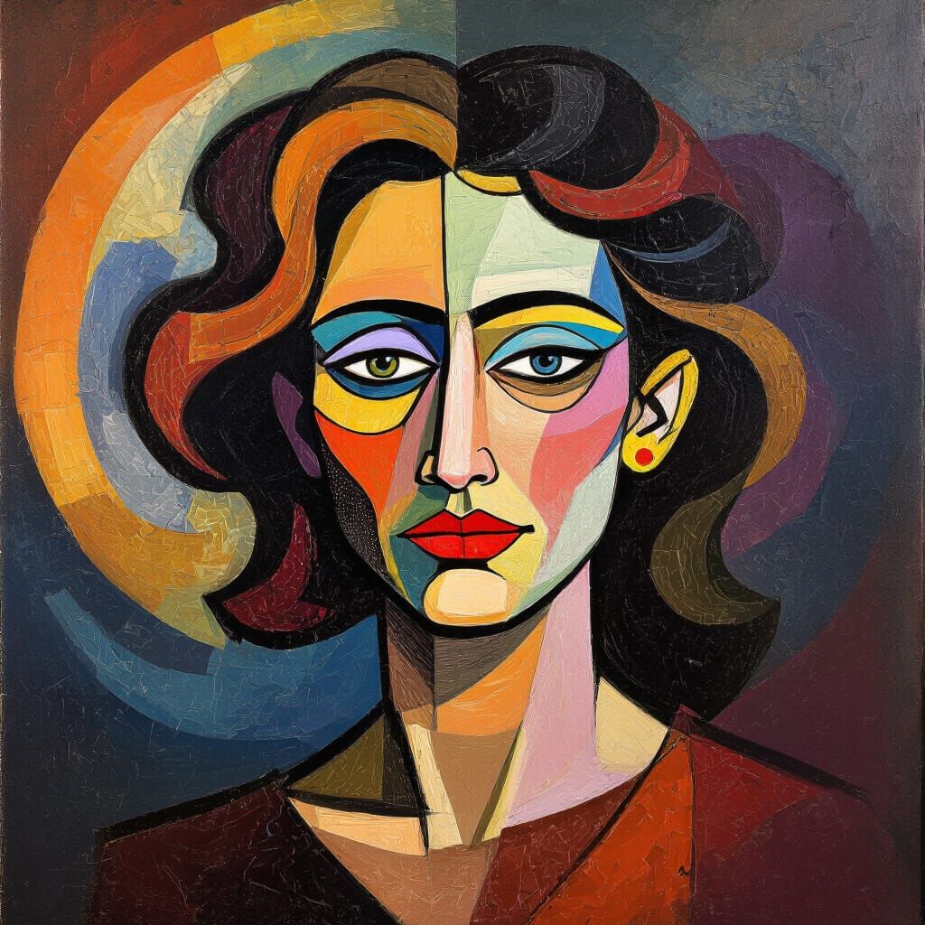 Abstract Woman Portrait in Cubist Style