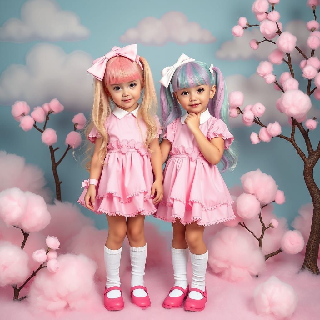 Kawaii Sisters in Whimsical Wonderland