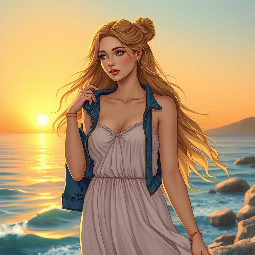 Goddess of Love Radiates Ethereal Beauty in Sunset Glow