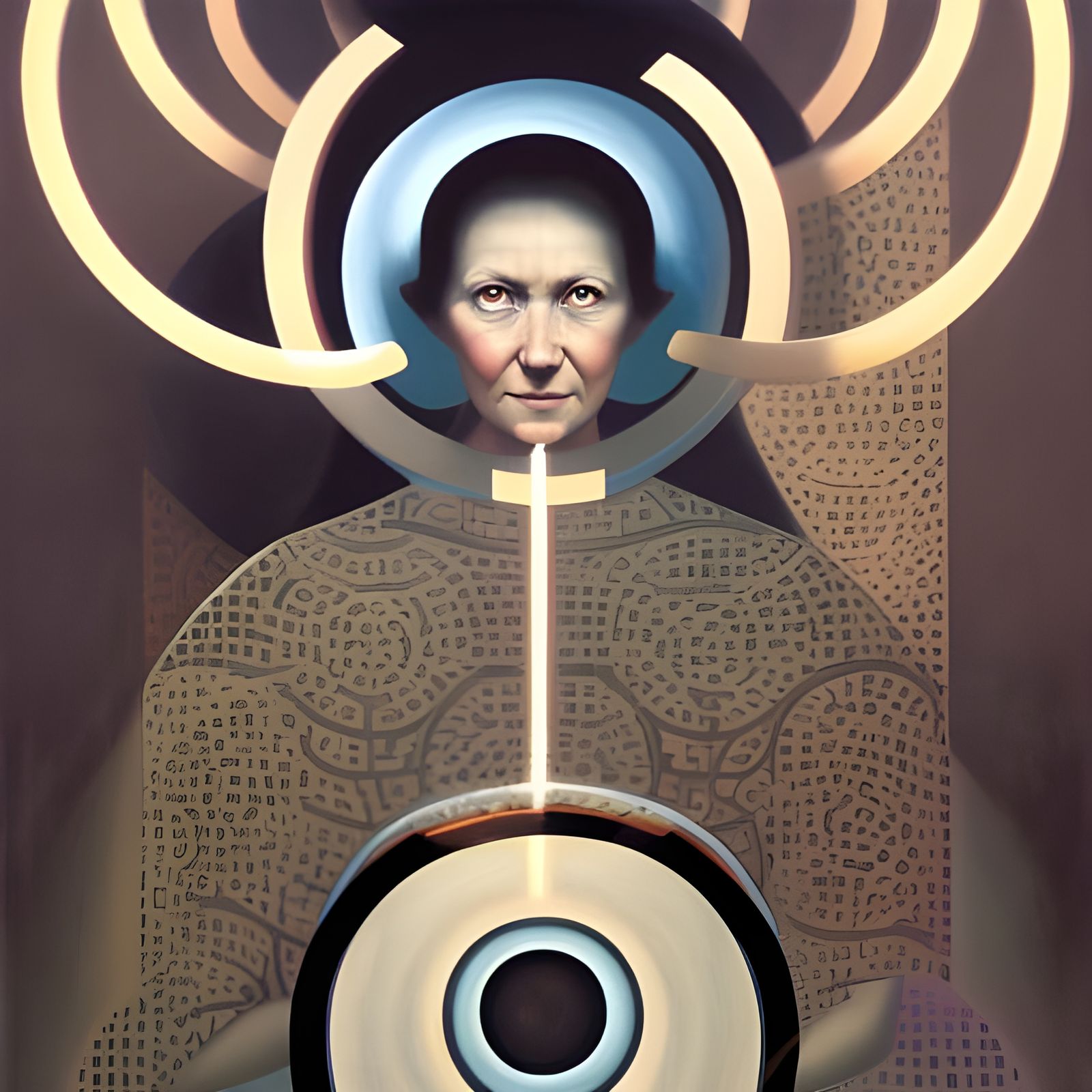 Radiant Woman Surrounded by Circles: Academic Painting