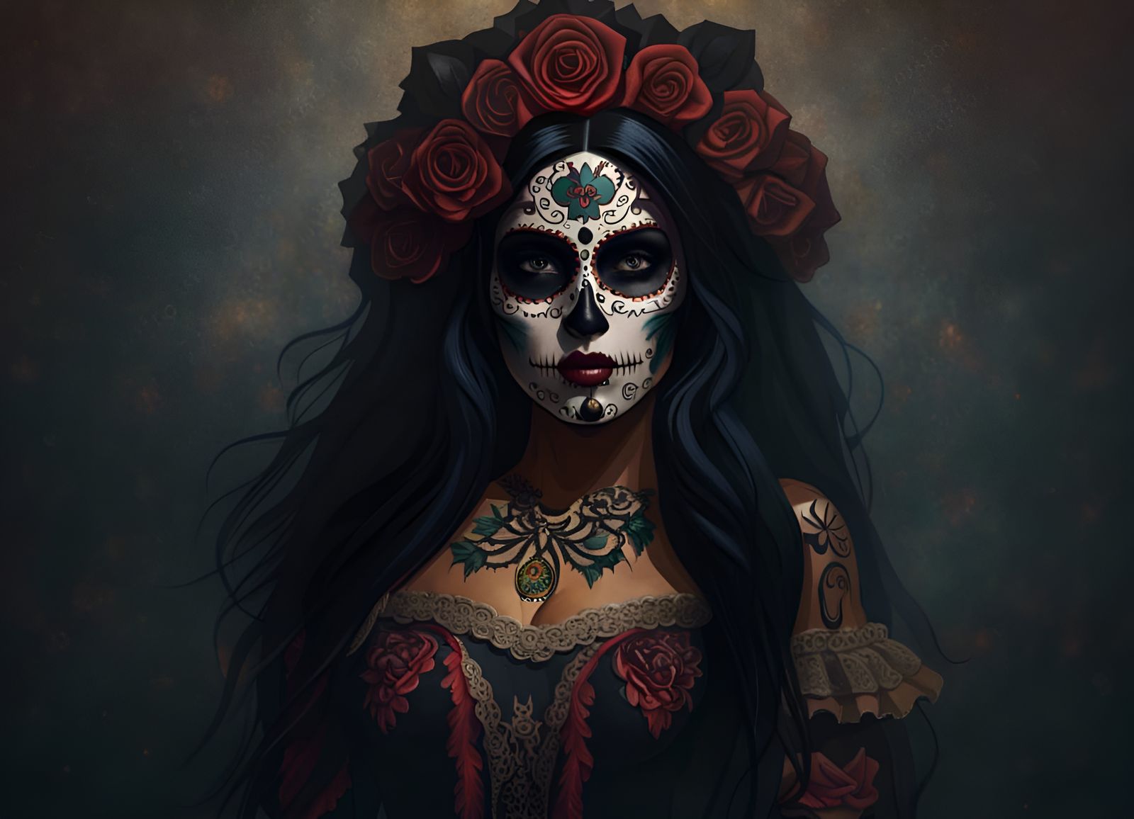 Latina with Santa Muerte Halloween Makeup