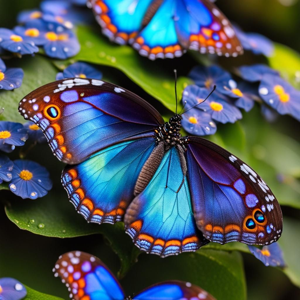 Iridescent Blue Morpho Butterfly Macro
