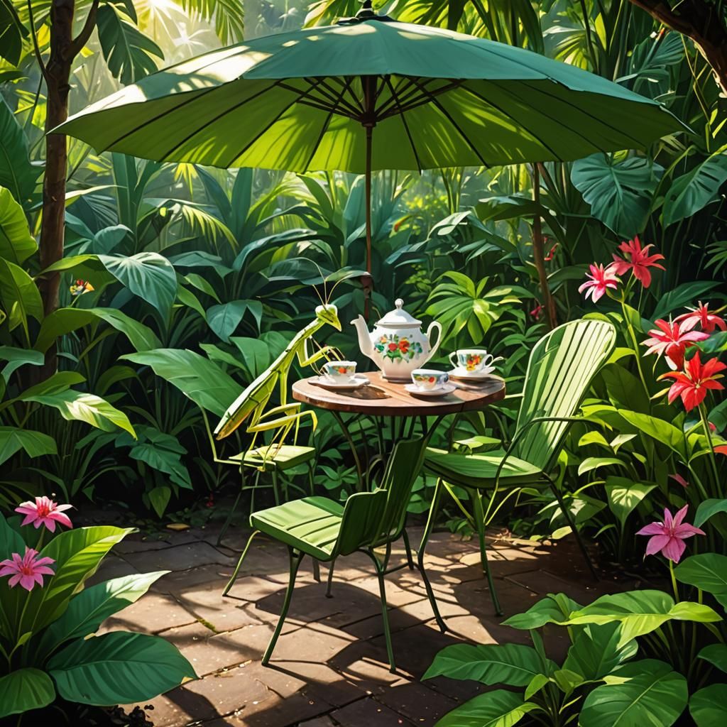 Praying Mantis Tea Party in Jungle