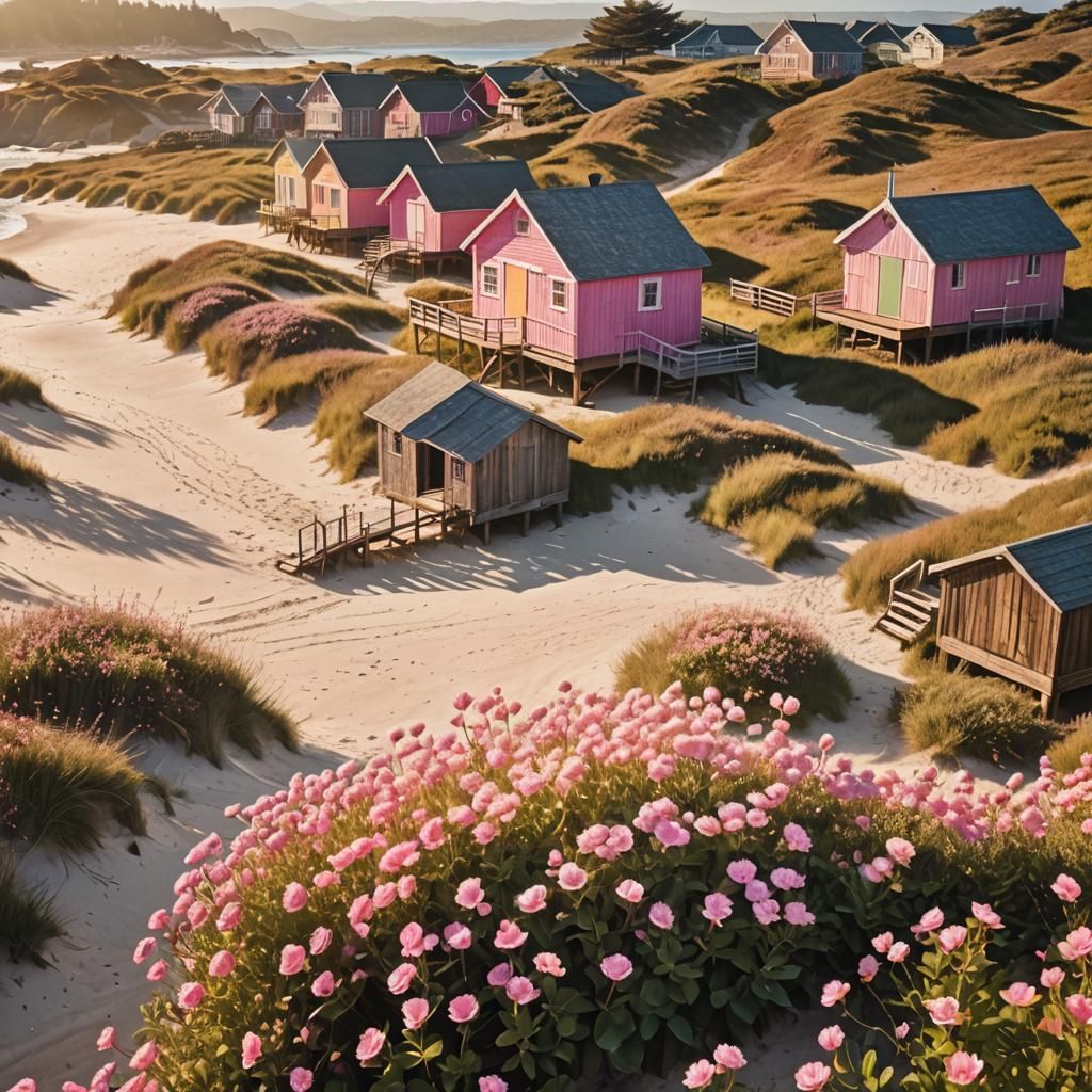 Pink Sunlight on a Serene Beach: Ansel Adams Style