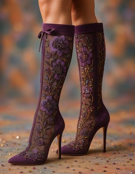 Purple Embroidered Boots in Luxury Fashion Style