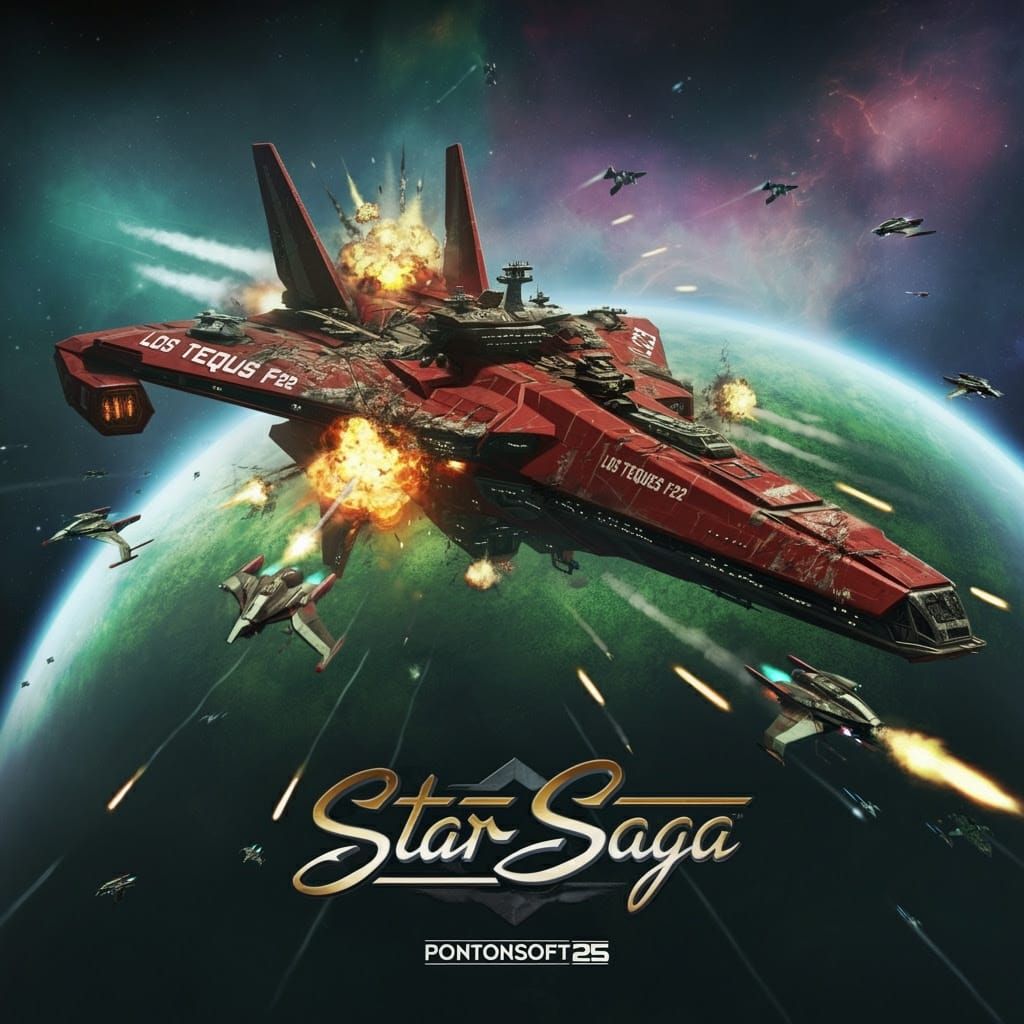 Red and Gold Sci-Fi Spacecraft in Epic Battle