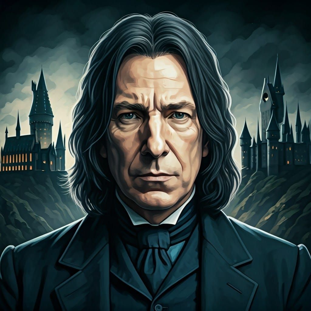 Surreal Oil Gouache Portrait of Alan Rickman as Severus Snap...