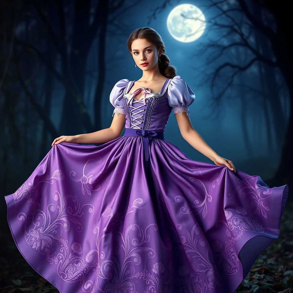 Woman in Regal Dirndl in Mystical Moonlight