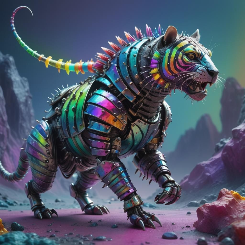 Hyperrealistic Armored Tiger in Apocalyptic Landscape