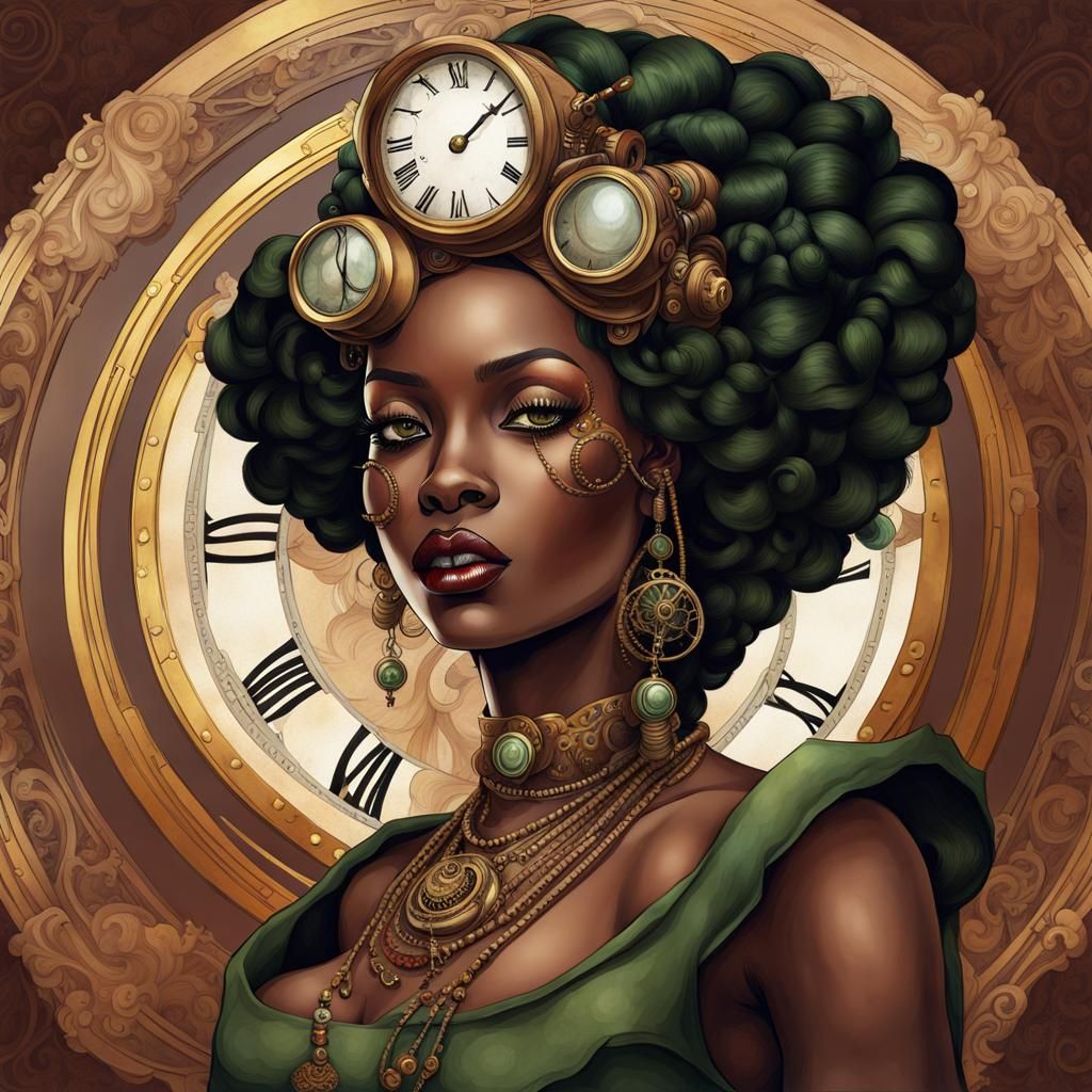 Elegant Steampunk Woman in Digital Watercolor Style