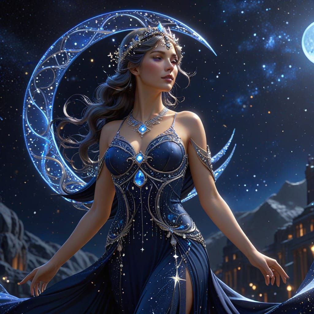 Goddess of the Starry Night in Art Nouveau Style