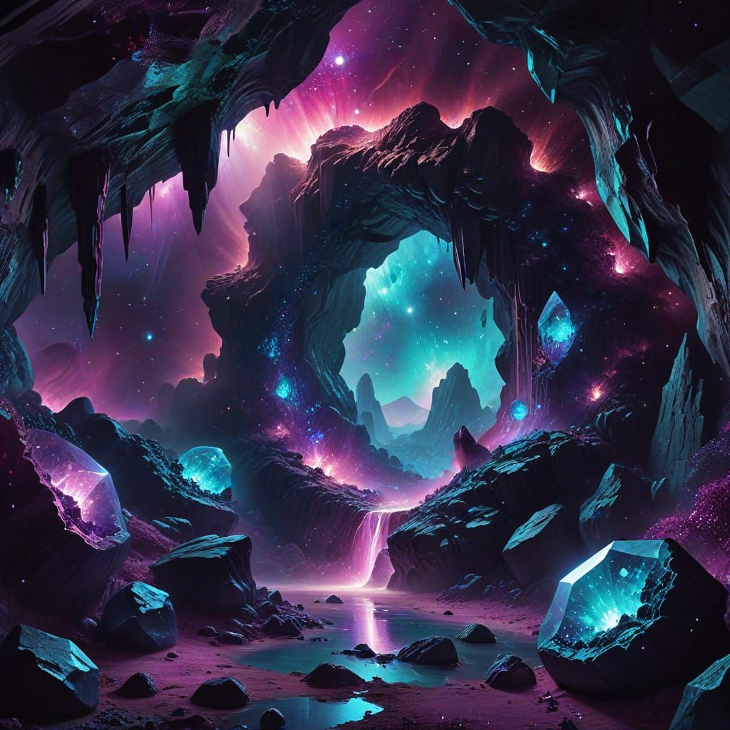 Surreal Cave Portal Shimmers with Stardust