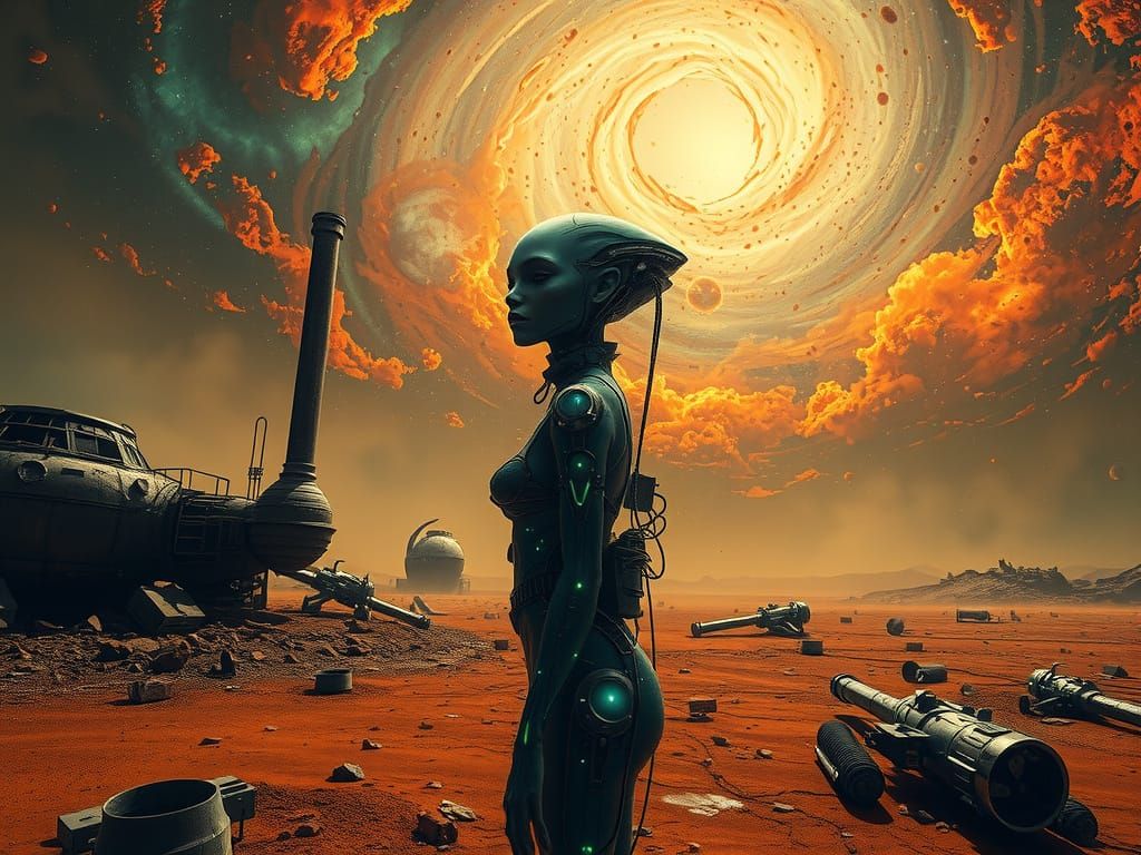 Mystic Cybernetic Woman on Desolate Planet