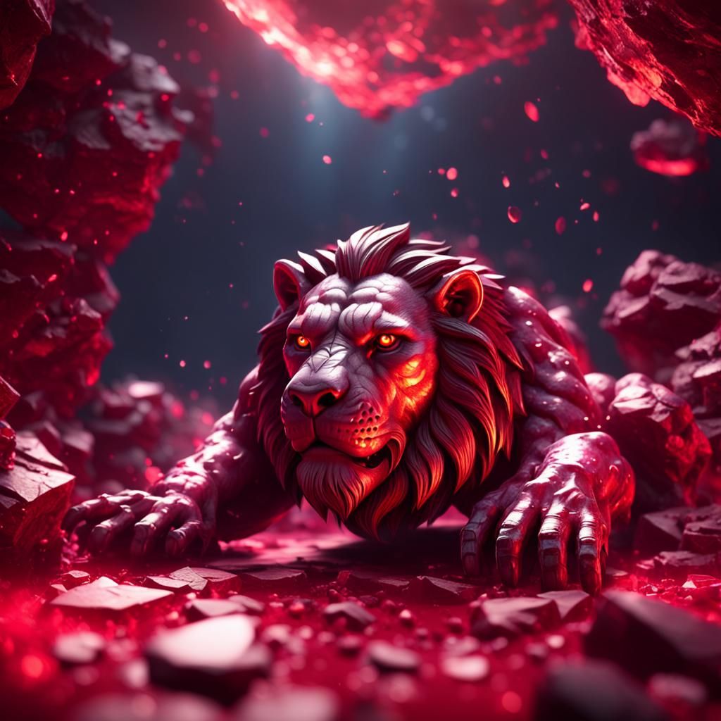 Leo Sculpture in Ruby Stone: 3D Game Art
