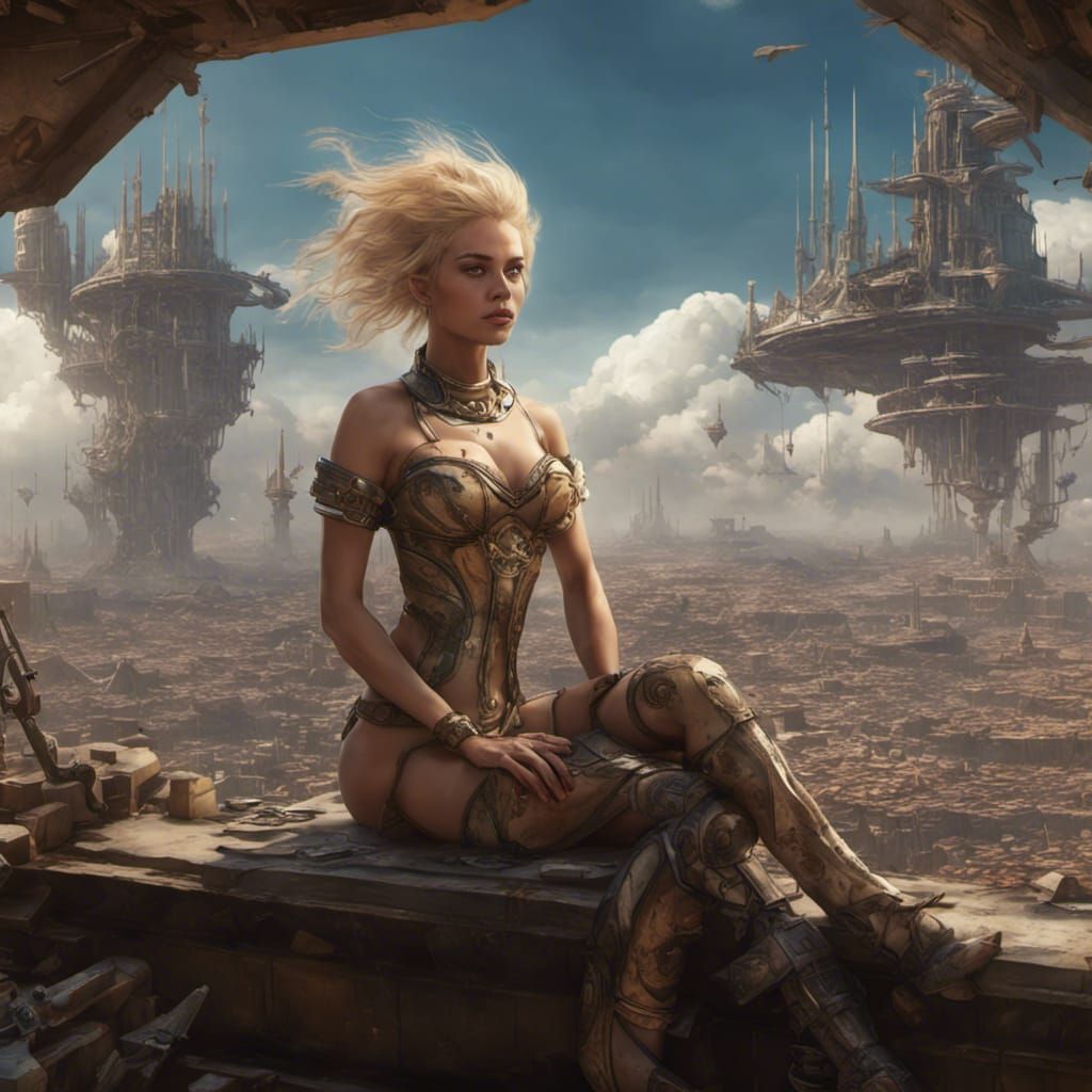 Fantasy Woman on Cloud City Overlooking Desert