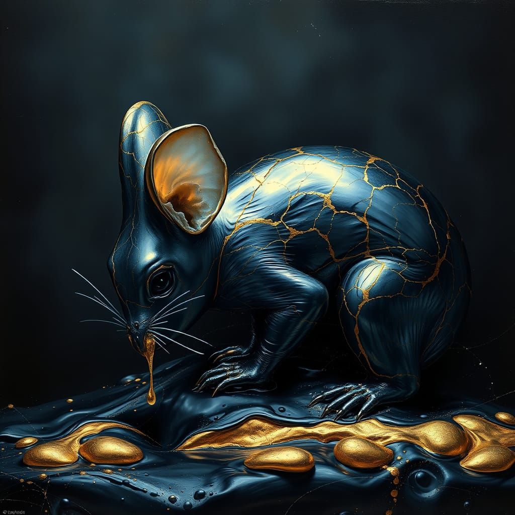 Hyperrealistic Bilby in Metallic Stone Texture with Obsidian...