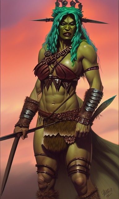 Enraged Barbarian Queen Portrait in Detailed Matte Painting