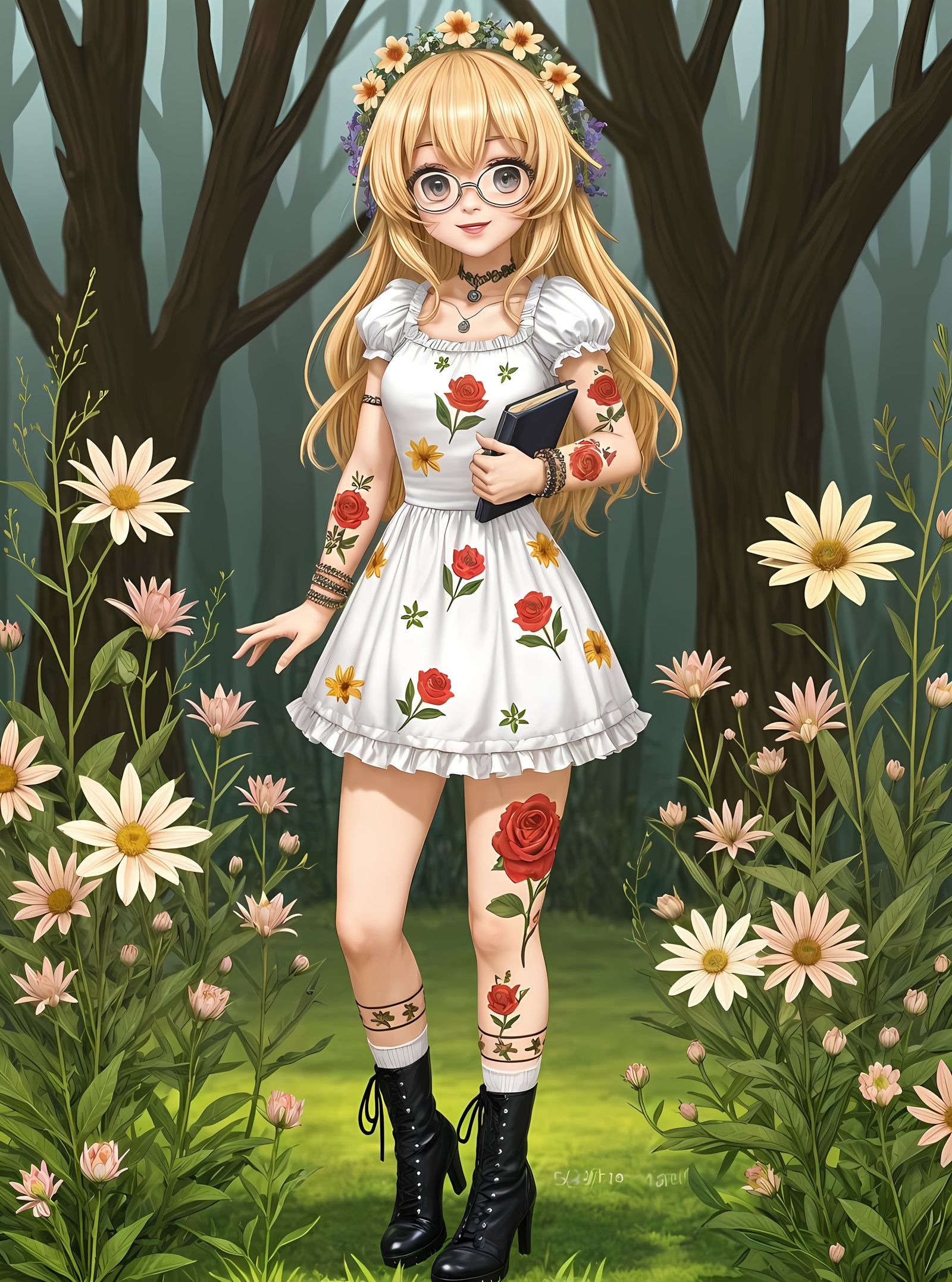 Maiden with Flower Crown in Lush Garden