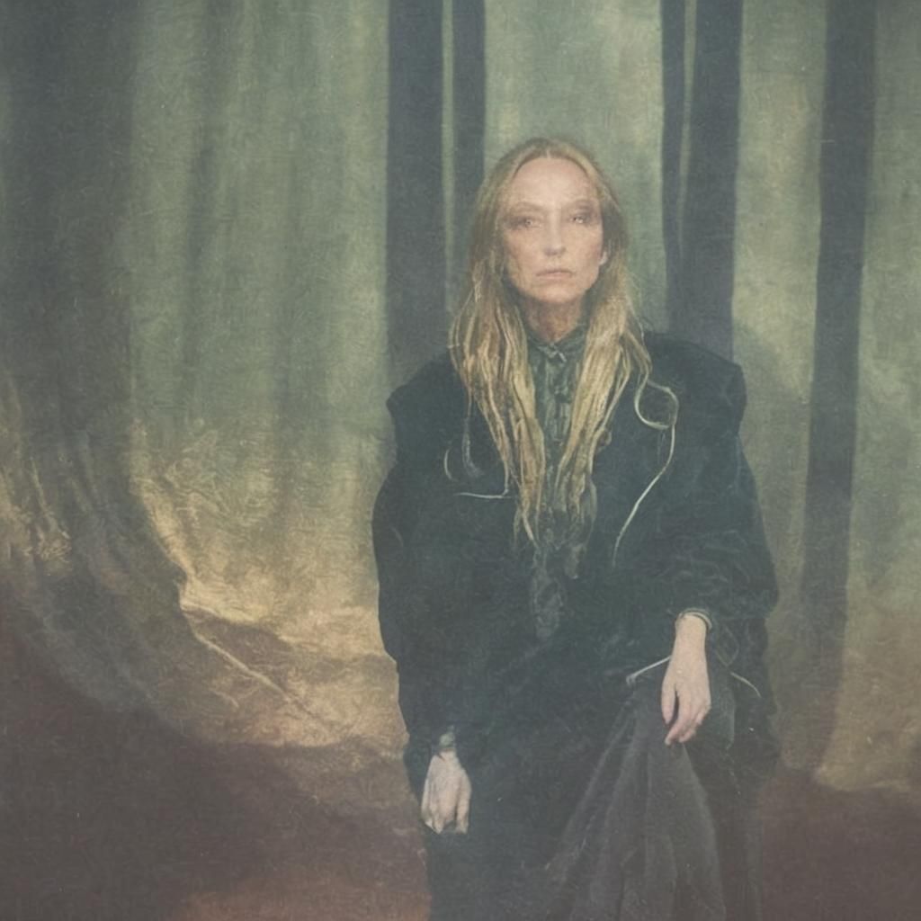 Intense Gaze: Woman in Dimly Lit Velvet Room